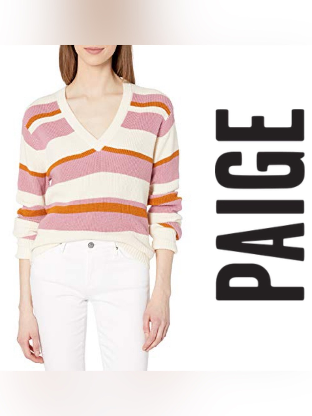 Paige, Negin Sweater Striped V-Neck‎ Sweater, Size XS